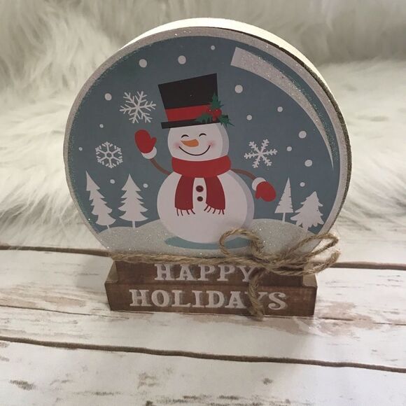 Snowman Snowglobe Shaped Wooden Shelf Decoration Rustic Farmhouse - Picture 5 of 9